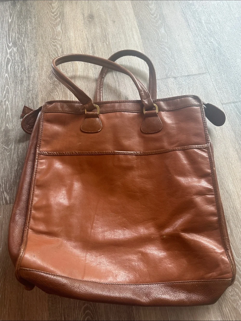 Leather Laptop Tote - Cognac Brown